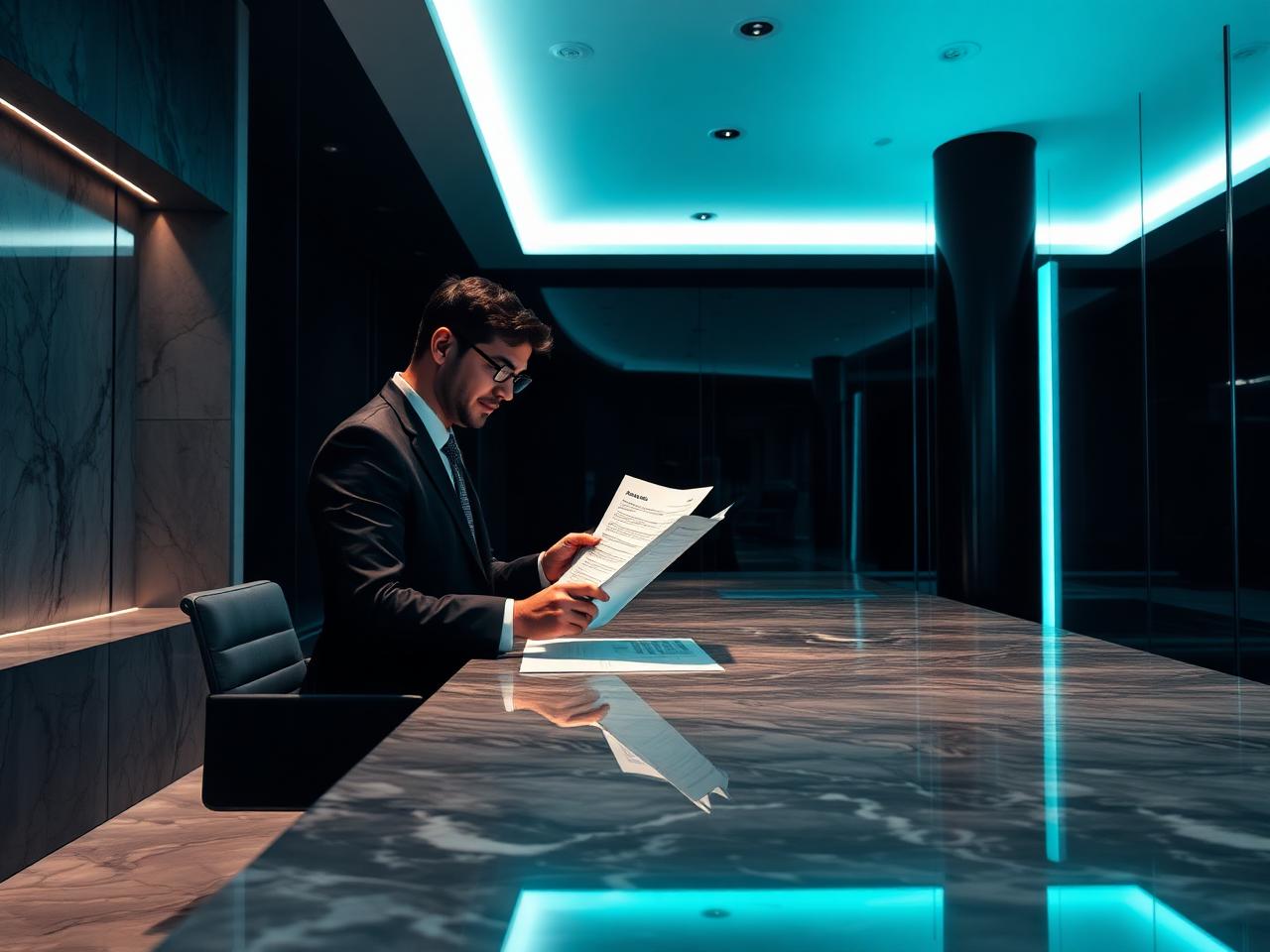 Eleganter Berater in modernem Marmor-Büro